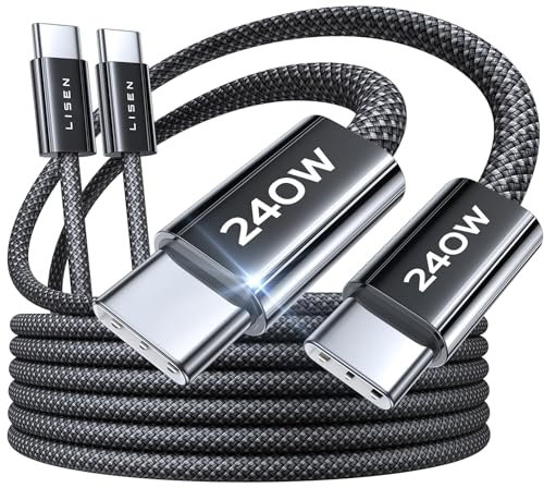 LISEN 240W Cavo USB C USB C, PD3,0 [2 Pezzi] [2M+2M], Cavo USB Type-C, Ricarica Rapida per MateBook IPhone17/16 Pro/16 Pro Max Samsung Galaxy S25/S24/S22 iPad Pro/Air/Mini Android Xiaomi Google Pixel