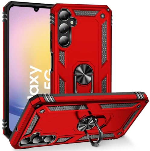CoolGadget Outdoor Handyhülle für Samsung Galaxy A25 5G Outdoor Case, Defender-Design mit stoßfestem Rundumschutz und Ringhalter, kompatibel mit Samsung Galaxy A25 5G (6,1 Zoll), Rot