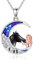 YAFEINI Pferd Kette Sterling Silber Pferd und Mädchen Anhänger Berg und Mond Schmuck Geschenke für Damen (Blaues Pferd kette)