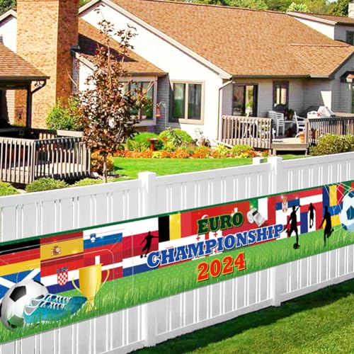Eurocopa 2024 Pancarta Decoración para Aficionados,Campeonato Europeo de Fútbol 2024 Decoración,Club Bar Hogar Exterior Jardín Decoración,300×50CM,C