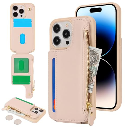 SailorTech iPhone 14 Pro Hülle mit Kartenhalter und Reißverschluss Geldbörse - Aprikose