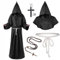 Mittelalterliche Renaissance-Roben mit Kapuze, Mönchsumhang mit Kapuze Kostüm und Kordel Burgunderrot Herren Priester Kostüm-Outfits mit Kreuz Mottoparty Halloween Karneval (Schwarz, XL)