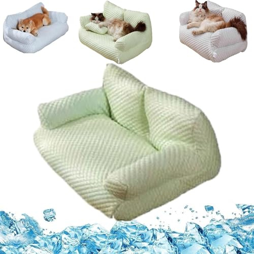 Pelinuar Kühlendes Haustierbett aus Eisseide, atmungsaktiv, waschbar, Hundesofa, kühlendes Bett, Sommer, kühles Eisseidenbett, atmungsaktiv, waschbar, Haustierbetten für Katze und Hund (Grün, XL)