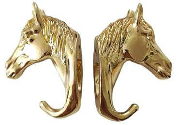 PIYYQNY Hooks 2 Pièces Crochet Mural En Laiton Robuste En Tête De Cheval Patère En Cuivre Pur Or Brillant Pour Mur Derrière La Porte Salle De Bain(L58mm)