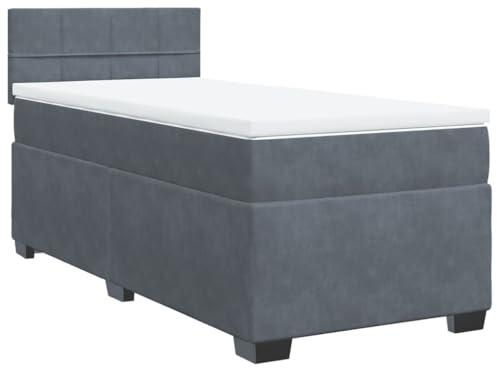 vidaXL Boxspringbett mit Matratze Dunkelgrau 90x200 cm Samt