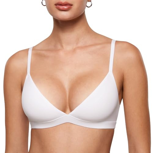 INLYRIC Women's Inbarely Soft Triangle Bralette | Unlined, Wireless, Plunge, Seamless, Comfort, Double Layer, Pull-on, Adjustable Straps, Everyday