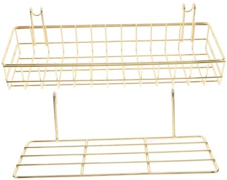 Zerodeko Wandregal Gitter Wandkorb mit Haken aus Golddraht Metallgitter Wandpaneel 2 Stück Organizer für Küche Schlafzimmer Nachttisch Wandmontage Drahtkorb Eisen Golden