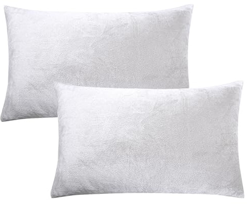 Soifox 2er Set Kissenbezug 40x60cm - Weiß Samt Zierkissenbezüge Weich Flauschig Kuschelig Kissenbezüge Deko Kissen Sofakissen Lendenkissen Wurfkissenbezug Schlafzimmer Kissenhülle