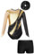 Xnihocha Mädchen Gymnastikanzug für Kinder Langarm Turnanzug Ballettanzug mit kurzer Hose Haarband 3-teiliger Tanz Outfits Gold & Schwarz 158-164