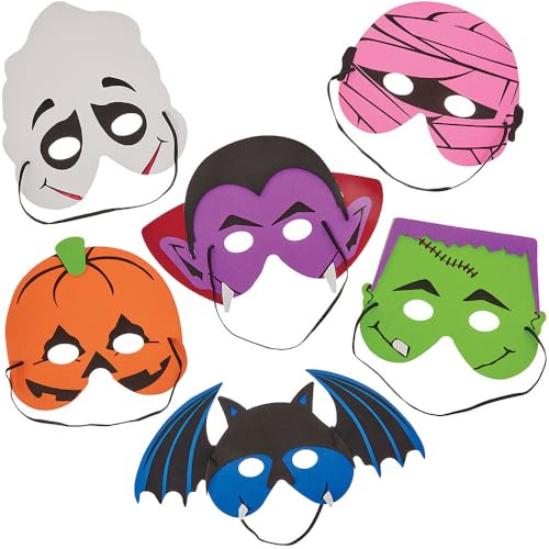 Baker Ross FN347 Halloween Foam Masks - Pack of 6, Halloween Fancy Dress for Kids