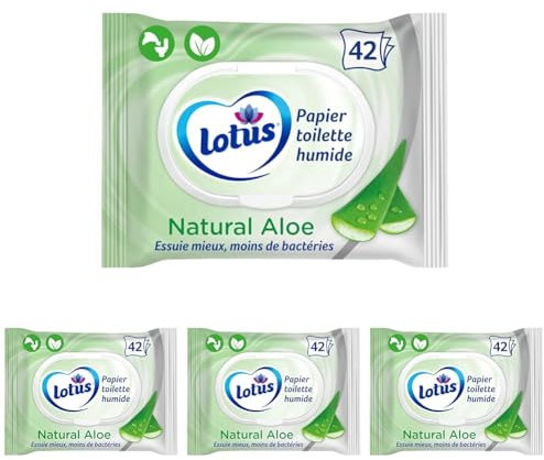Lotus Papier Toilette Humide Natural Aloe - Sans colorant, ni parfum - Fibres FSC 100% d’origine naturelle - 42 unités (Lot de 4)