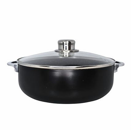 IMUSA Caldero/horno holandés antiadherente de cerámica Bistro de 4.4 cuartos con tapa de vidrio, color negro