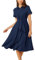 GRACE KARIN Damen Lässig Leicht Blusenkleid mit Bindegürtel Kurzarm Knopfleiste Freizeitkleid Sommer Midikleid Marineblau M