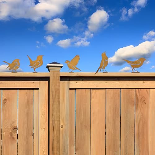 MOAZIFI 5 Edelrost Metall Vogel Stecker Gartendeko Rostoptik Mit Schraubgewinde, Gartendeko Für Draußen Wetterfest, Draußen Deko Outdoor,Eiserner Vogel