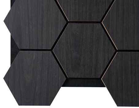 Fuse Acoustic Wooden Hexagon Wall Panel in Charcoal Oak, 4 Pack