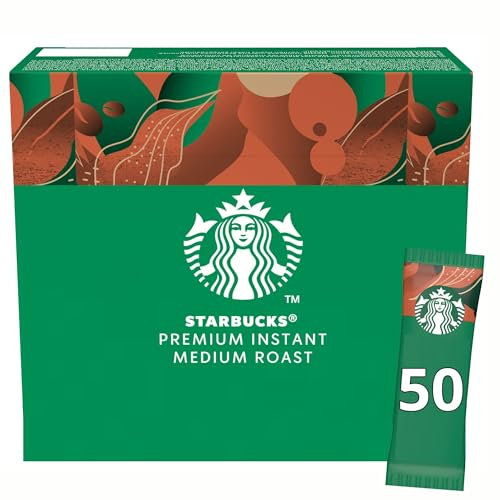 STARBUCKS Medium Roast - 50 Sticks Café Soluble - Café Noir Instantané 100% Arabica - Profil équilibré et Intensité Moyenne - Facile à Emporter - Boîte de 50 Dosettes de 2,3g - 115g