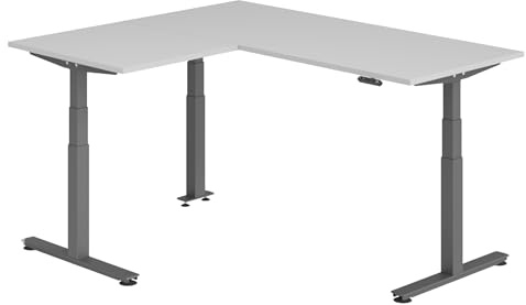 bümö Eckschreibtisch elektrisch höhenverstellbar L-Form: 180 x 160 cm in grau, Gestell Graphit - Stehschreibtisch mit Memory-Steuerung, elektrischer XXL Schreibtisch für die Ecke