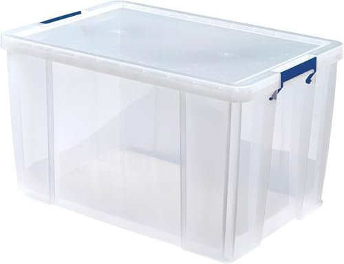 Bankers Box 85L Plastic Storage Boxes with Lids. ProStore Super Strong Stackable Plastic Storage Boxes (37.5 x 58 x 38.5cm), Made in the UK, Clear (Pack of 5)
