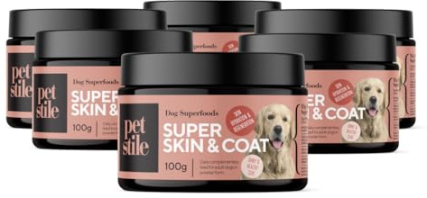 Petstile Super Skin & Coat – Natürliches Supplement für Hunde mit Fischkollagen, Leinsamen & Fischöl – unterstützt Haut, Fell, Regeneration & reduziert Entzündungen (100 g (6er Pack))