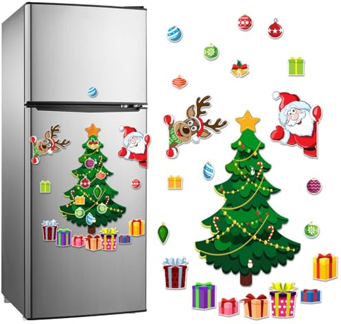 Weihnachtsmagnete Kühlschrank 23-teilig - 50cm Hohe Weihnachtsbaum Magnete mit Weihnachtsmann Schneemann Geschenken, Magnetische Weihnachtsdeko für Feiertage & Neujahr (Kühlschrank, Büro, Zuhause)