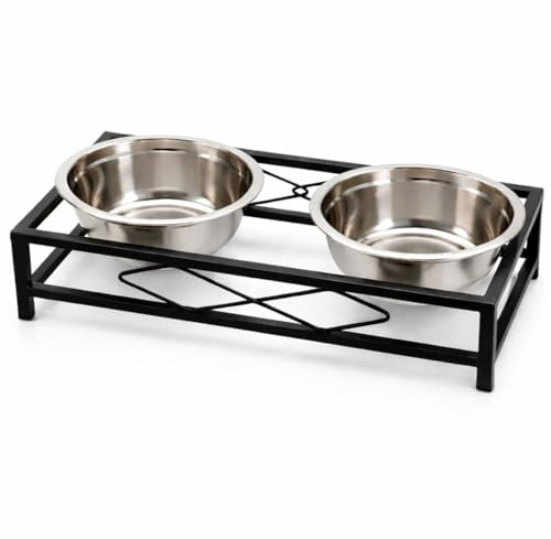 Mangiatoia Rialzata per Cani di Piccola Taglia – Supporto in Metallo con Doppia Ciotola in Acciaio Inox Estraibile – 40 x 20 x 10 cm – Struttura Stabile, Igienica per Cibo e Acqua