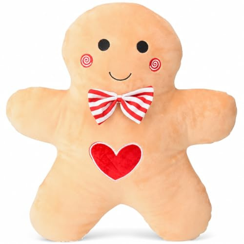 MIJOMA Lebkuchenmann Kissen 43 cm - Deko-Kissen in Lebkuchenform | weiches Kuschelkissen aus Polyester – Weihnachtskissen - festlich - Sofa