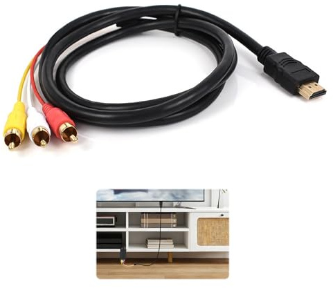 Red Yellow White Cable to HDMI,1.5m (59 inches) Red Yellow White To Hdmi,HDMI to 3 RCA Male to Male Adapter,Audio Video AV Converter for HDTV DVD LCD Projectors Transmitter (Supports Hdmi to Rca)
