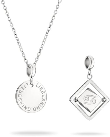 LIEBESKIND BERLIN Set - bestehend aus Halskette und Sternzeichen Charm aus poliertem Edelstahl - Ankerkette mit Charm verstellbar bis 45cm - wasserfest & hautfreundlich