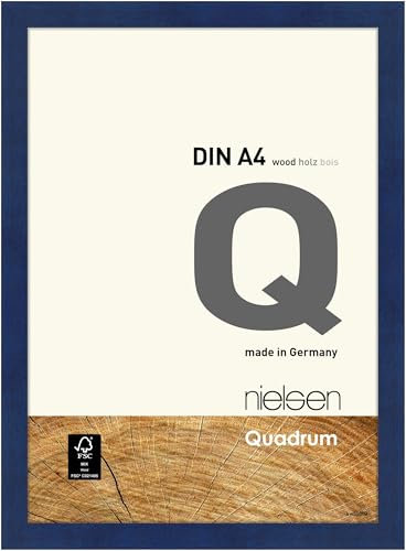 nielsen Bilderrahmen, 21 x 29,7 cm (A4), Holz, Blau, Dokumentenrahmen zum Aufhängen im Hoch- & Querformat, Echtglas, Quadrum
