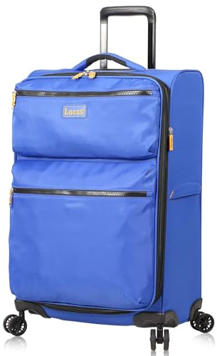 Lucas Designer-Gepäckkollektion – erweiterbare 71,1 cm weiche Tasche – strapazierfähiger, großer, ultraleichter, karierter Koffer mit 8 Rollen drehbaren Rollen, Königsblau, 28in