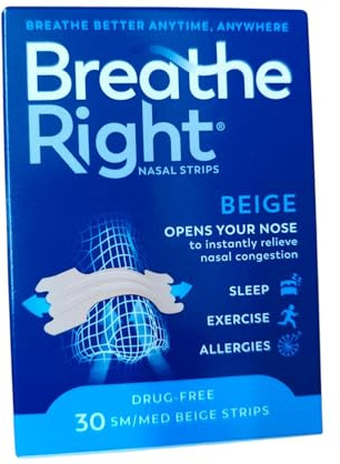 Breathe Right Nasal Strips, Stop Snoring Aids for Men & Women, Small/Medium Anti Snore Strips, Original Tan, 30 Strips
