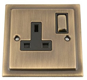Single Plug Socket 1 Gang 13 Amp - Victorian - Antique Brass