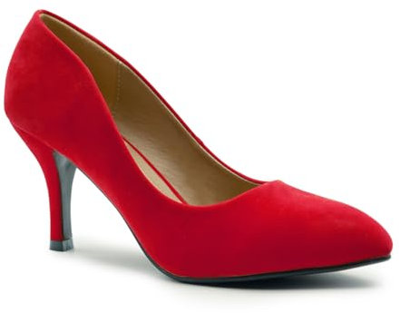 Womens Ladies Low MID HIGH Kitten Heel Pumps Pointed Toe Work Court Shoes Size (UK 3 / EU 36 / US 5, Red Suede)