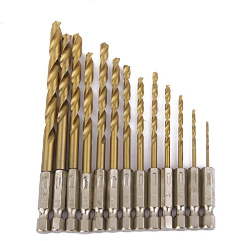 13 Pcs Hex Shank Twist Drill Set Titanium Coated HSS Drill Set,1/4” Hex Shank HSS Drill Bits, 1.5mm-6.5mm, Drill Bits Heavy Duty for Longer Life,High Speed Steel Quick Change for Woodworking, Plastic
