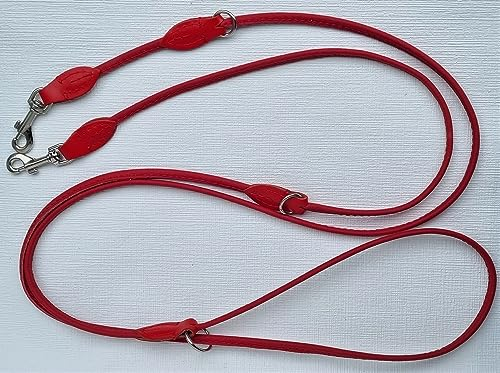 Luxus HUNDELEINE, RundeLeine, 220cm/6mm, Echt Leder, Rot 3X verstellbar für kleine Hunde