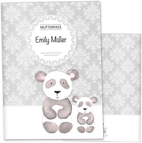OLGS Mutterpasshülle personalisierbar | 3-teilig Black & White | Schutzhülle für den Mutterpass | Geschenkidee für Schwangere (Hülle für den deutschen Mutter-Pass personalisiert, Panda)