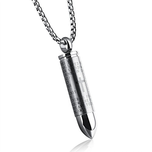 bigsoho Edelstahl Halskette Kreuz Patrone Hülle Herren Anhänger mit 55cm Kette Schmuck