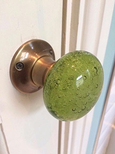 Chattels Beautiful Pair of Large Contemporary/Retro Round SAGE Green Smooth Bubble Glass Antique Bronze Brass Mortice Door Knobs/Handles BDK-SG-AB