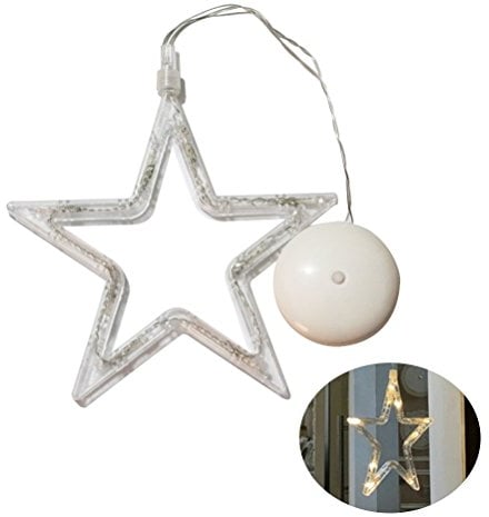 LEDMOMO Christmas Lights - Five-pointed Star Hanging Window Light with Suction Cup and Battery Operated for Christmas Decoration (Warm White Light)