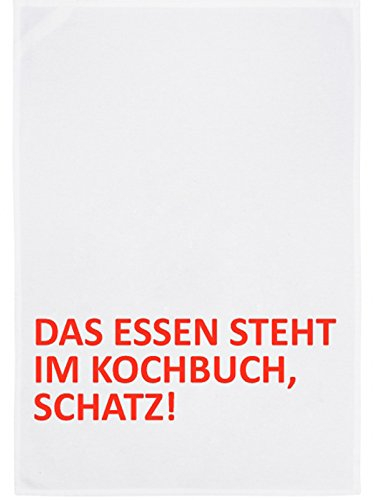 17;30 Geschirrtuch, 100% Baumwolle, humorvoller Spruch Das Essen Steht im Kochbuch Schatz!, umweltfreundlich, weiß-rot, 50x70 cm