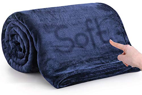 MOONLIGHT20015 Fleece Throw Blanket for Sofa - Soft Cosy Fluffy Blankets for Bed, 400 GSM Silk Touch Warm Single Throws for Audlts, Navy, 130x150 cm