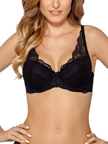 Nipplex Claudia | Dessous | Sinnlicher Spitzen-Bralette | BH mit Blumen Spitze Schalen | Push-up | Bügel | Verstellbare Träger | Herausnehmbare Pads | Elegant | Schwarz | Größe 85C