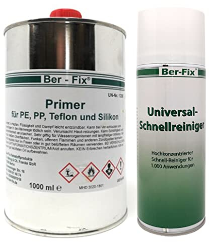 Ber-Fix 1000ml Primer für PE, PP, Silikon und Teflon + 400ml Universal Schnellreiniger Vielseitiger Haftvermittler für Industriekleber, Sekundenkleber, 2K Kleber und mehr Schnelle
