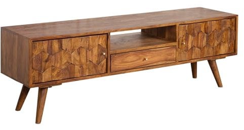 invicta INTERIOR Massives TV Board Mystic Living 140cm Sheesham Natur 3D Oberfläche Massivholz