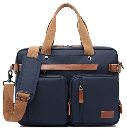 Cicilin Sacoche Ordinateur Portable Convertible Sac Bandoulière Sac à Dos et à Main Porte-Documents Multi-Poche pour Voyage/Hommes/Randonnée/Université/Travail (Nylon, Bleu, 15 Pouces)