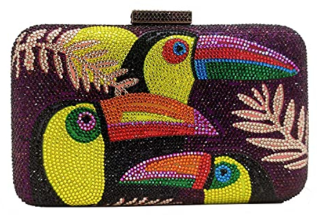 Boutique De FGG Pochette e Clutch di Cristallo con Uccello Tucano Borse da Sera per Donne Partito Strass Pochette da Sposa per Matrimonio, Piccolo, Viola