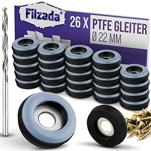Filzada® 26x Teflongleiter zum Schrauben - Ø 22 mm (rund) - Möbelgleiter/Teppichgleiter PTFE (Teflon) inkl. Schrauben