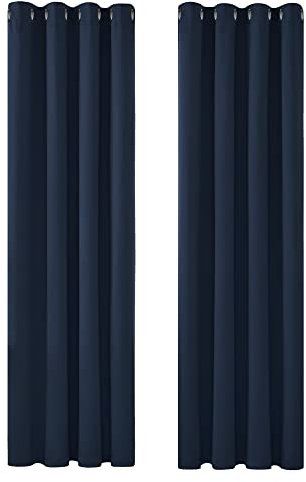 Deconovo Curtains 84 Inch Drop Super Soft Eyelet Curtains Thermal Insulated Noise Reducing Blackout Curtains for Bedroom Navy Blue 46 x 84 Inch 2 Panels