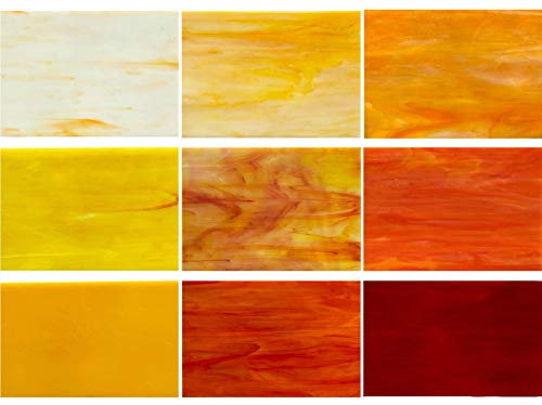 PALJOLLY Lot de 9 feuilles de vitrail jaunes en verre synthétique pour vitraux et mosaïques 10,2 x 15,2 cm