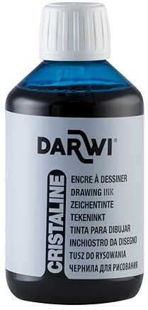 DARWI - DA2300250214C - Un flacon d'Encre à Dessiner transparente et lumineuse - Pour Enfants - Coloris Bleu clair - 250 ML - DARWI CRISTALINE - Aquarellable après séchage